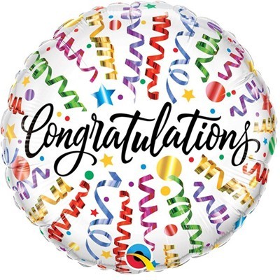 3202-0134 Шар фольгированный с гелием  Круг Congratulations 18, размер 46х46 см