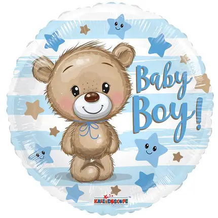 5207-0063 Шар фольгированный с гелием  Круг Baby Boy - мишка на голубом 18"