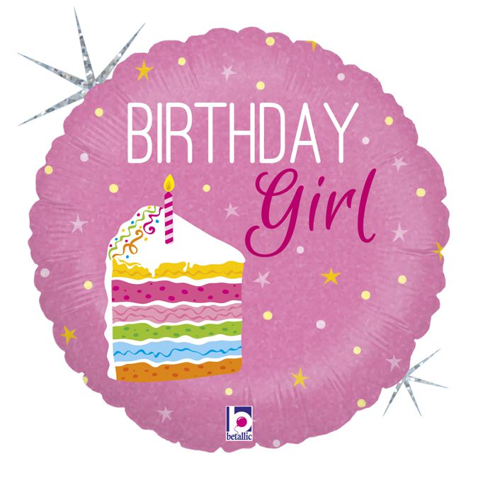 3202-0745 Шар фольгированный с гелием  Круг HB Кусок торта Birthday girl 18, размер 45 на 45 см
