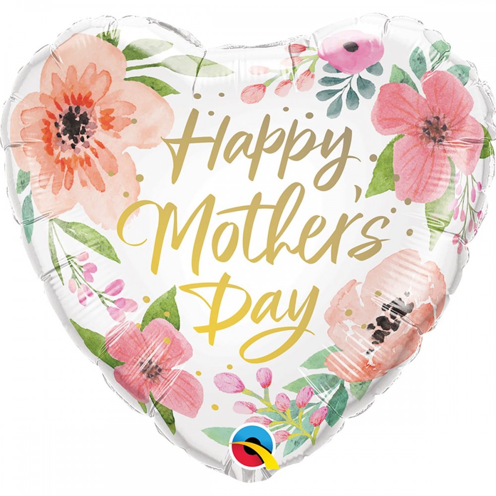 3202-1030 Шар фольгированный с гелием  Сердце "Happy Mother Day" цветы 18, размер 46х0 см