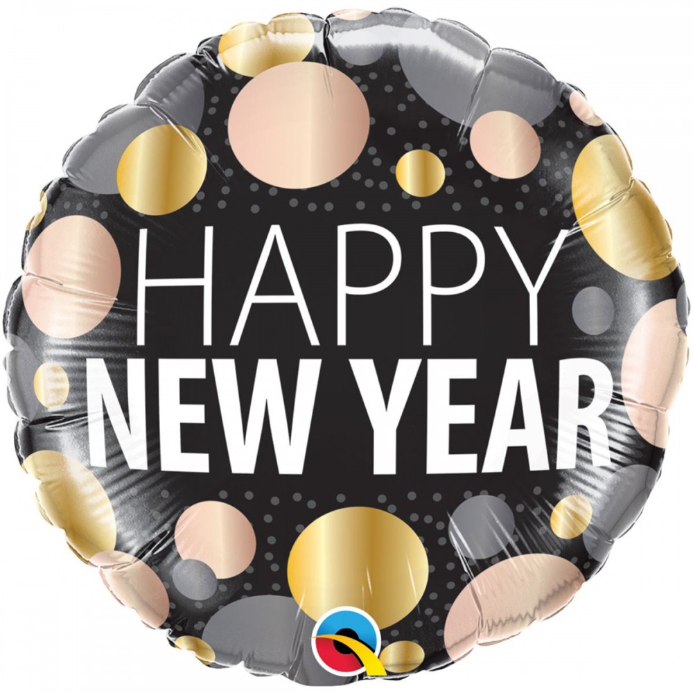3202-2668 Шар фольгированный с гелием  Круг "Happy new year" 18", размер 46х46 см