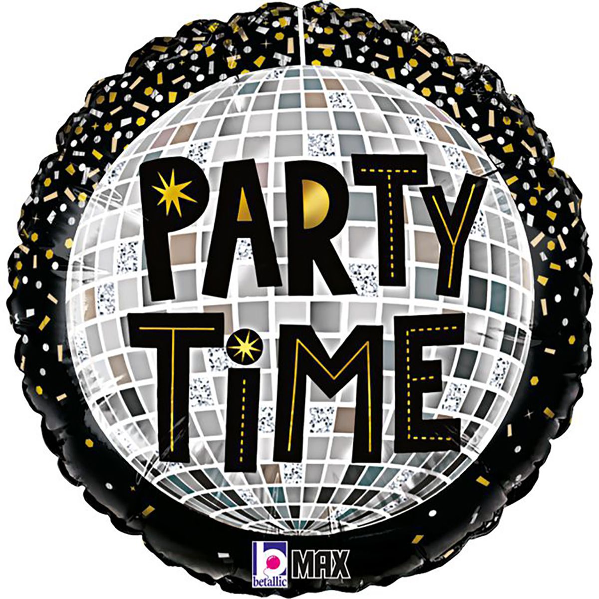 3202-3249 Шар фольгированный с гелием  Диско шар "Party Time" 18, размер 46 на 46 см