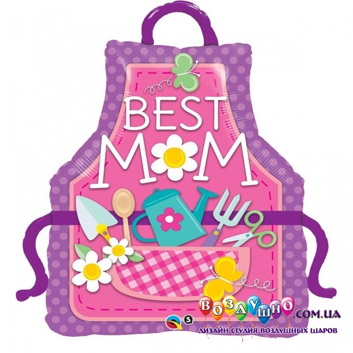 3207-0095 Шар фольгированный с гелием  Фартук Best mom, размер 104х80 см