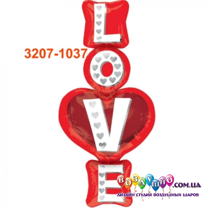 3207-1037 Кулька фольгована з гелієм  Слово LOVE, розмір 100х46 см