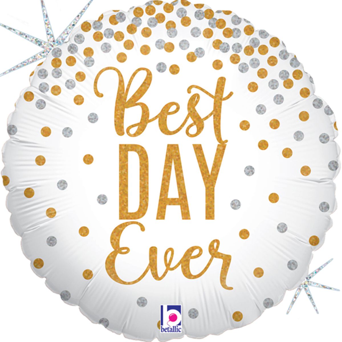3202-0877  Шар фольгированный с гелием  Круг Золотое конфетти Best day ever 18, размер 46х46 см