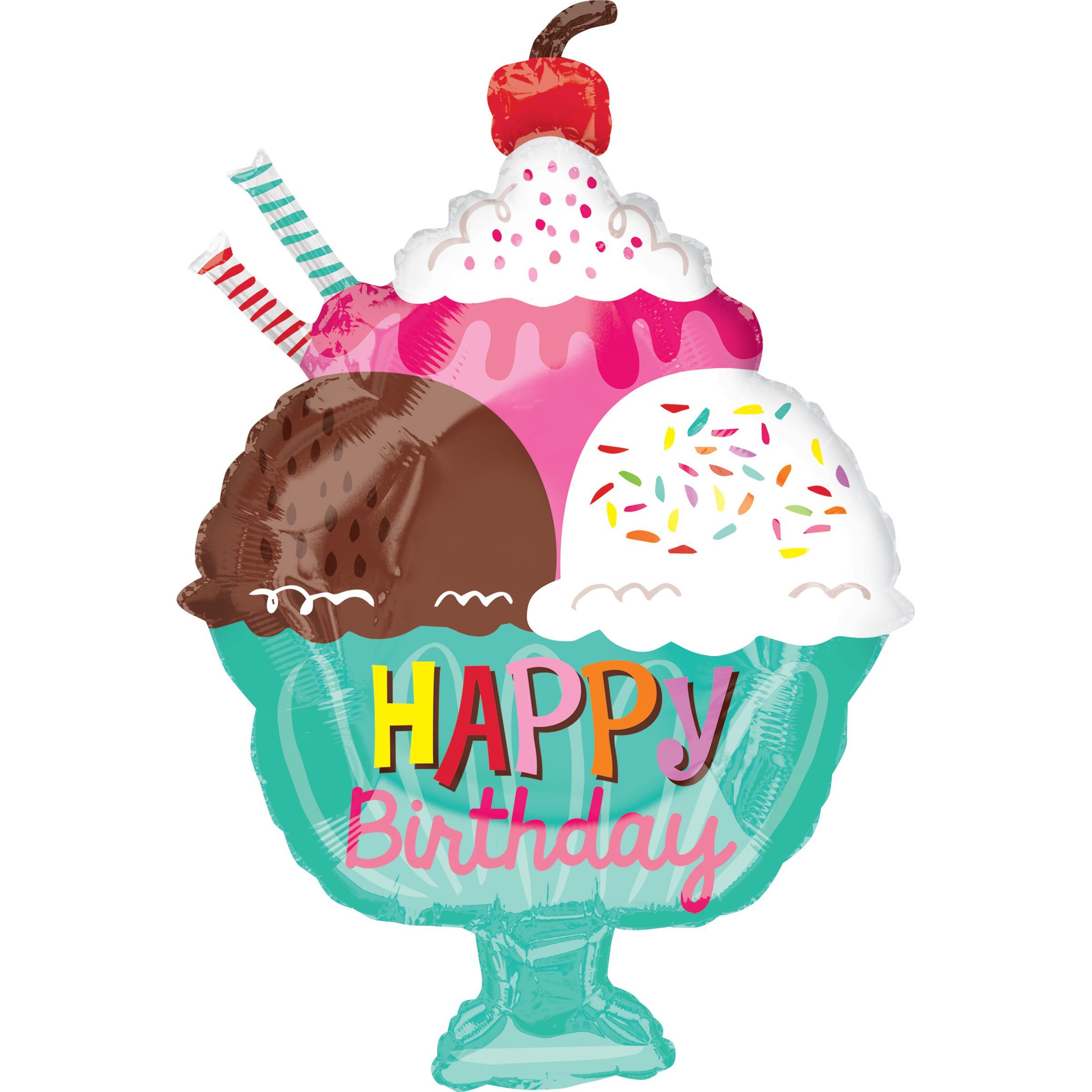 3207-1086 Шар фольгированный с гелием  Морожено порция Happy Birthday, размер 58 на 23 см