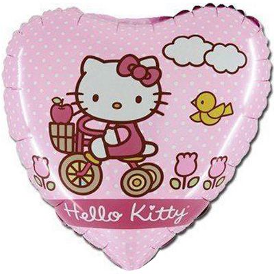 1202-1791 Шар фольгированный с гелием  Сердце Hello kitty на велосипеде 18, размер 45х0 см