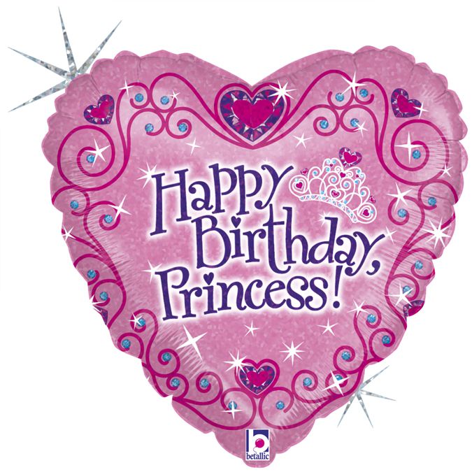 3202-0231 Шар фольгированный с гелием  Сердце HAPPY BIRTHDAY ПРИНЦЕССА, размер 45 на 45 см