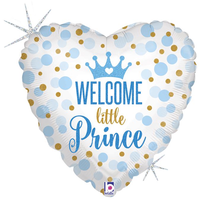 3202-0319 Шар фольгированный с гелием  Сердце Welcome little prince 18""