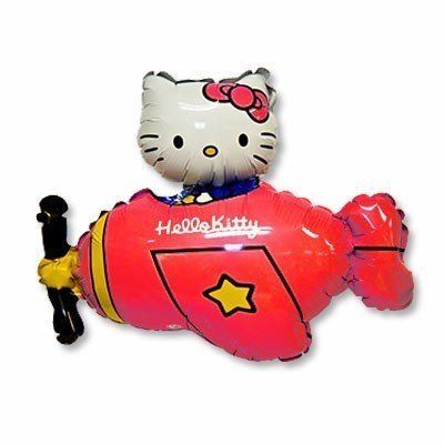 1207-3093 Шар фольгированный с гелием  Hello kitty на красном самолете  , размер 0х0 см