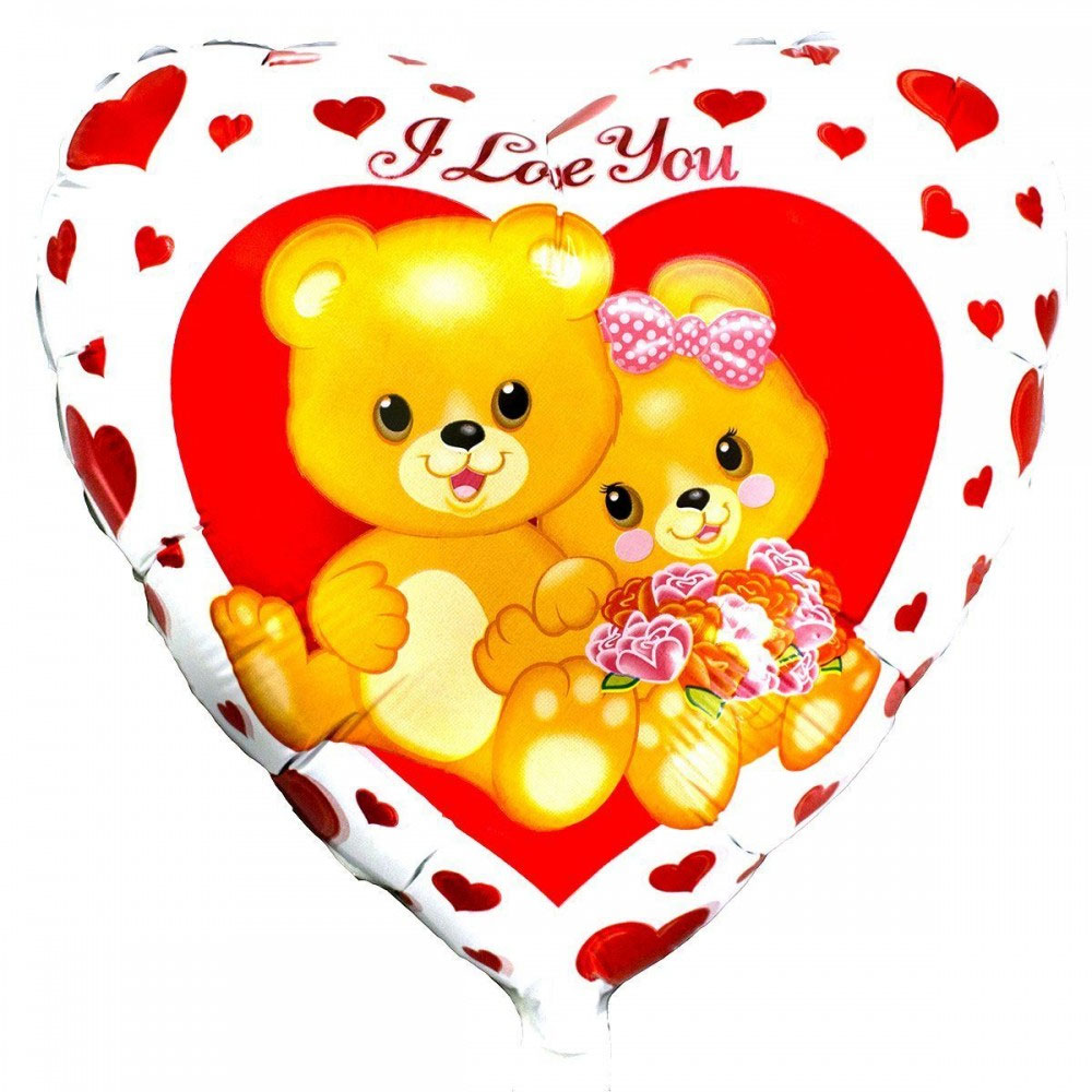 1202-0876 Шар фольгированный с гелием  Cердце ILY мишки с цветами 18, размер 46х46 см