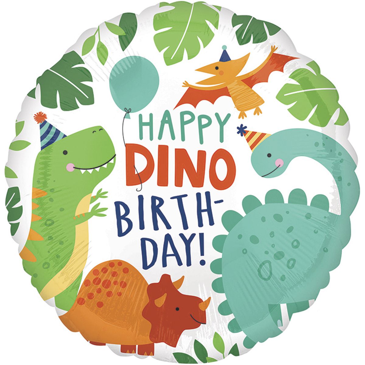 3202-0444 Шар фольгированный с гелием  Круг Happy Dino birthday 18, размер 45 на 45 см