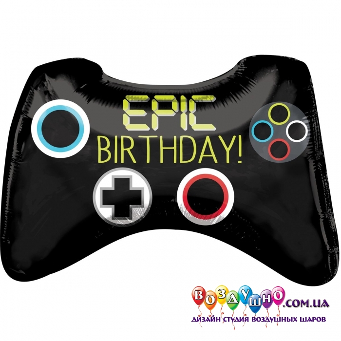 3207-1227 Шар фольгированный с гелием  Фигура Epic birthday Джойстик 30, размер 79 на 46 см