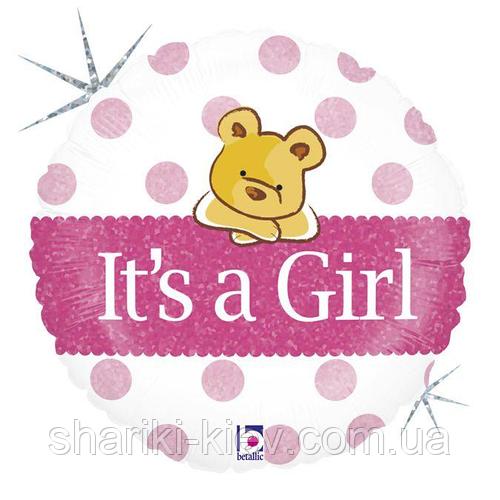 3202-0310 Шар фольгированный с гелием  Круг Мишка "It's a baby girl" 18"